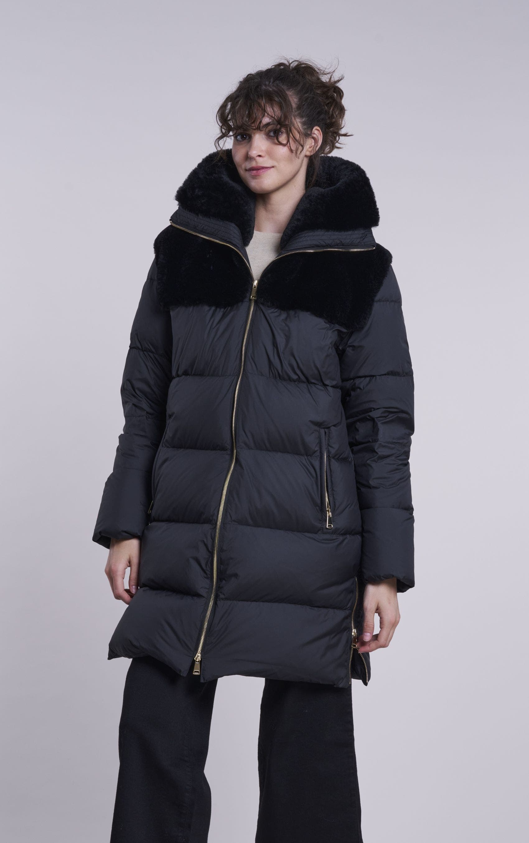 Blue Duck Down Coat in Black 