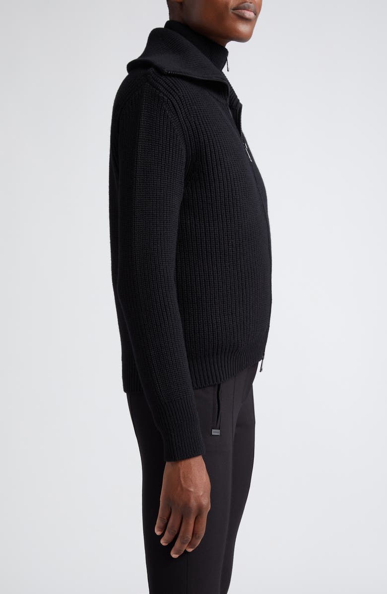 Moncler Rib Wool Cardigan with Removable Down Bib, Alternate, color, Black