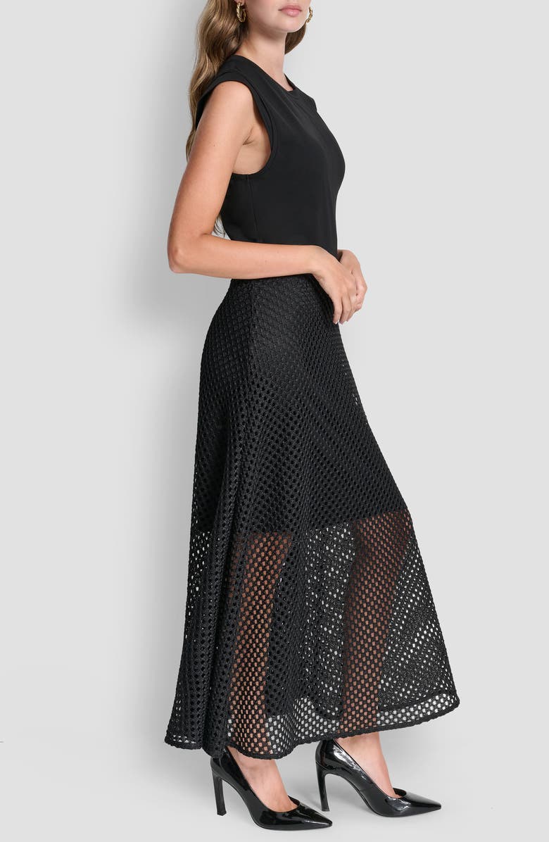 DKNY Fauchet Mixed Media Maxi Dress, Alternate, color, Black/Black