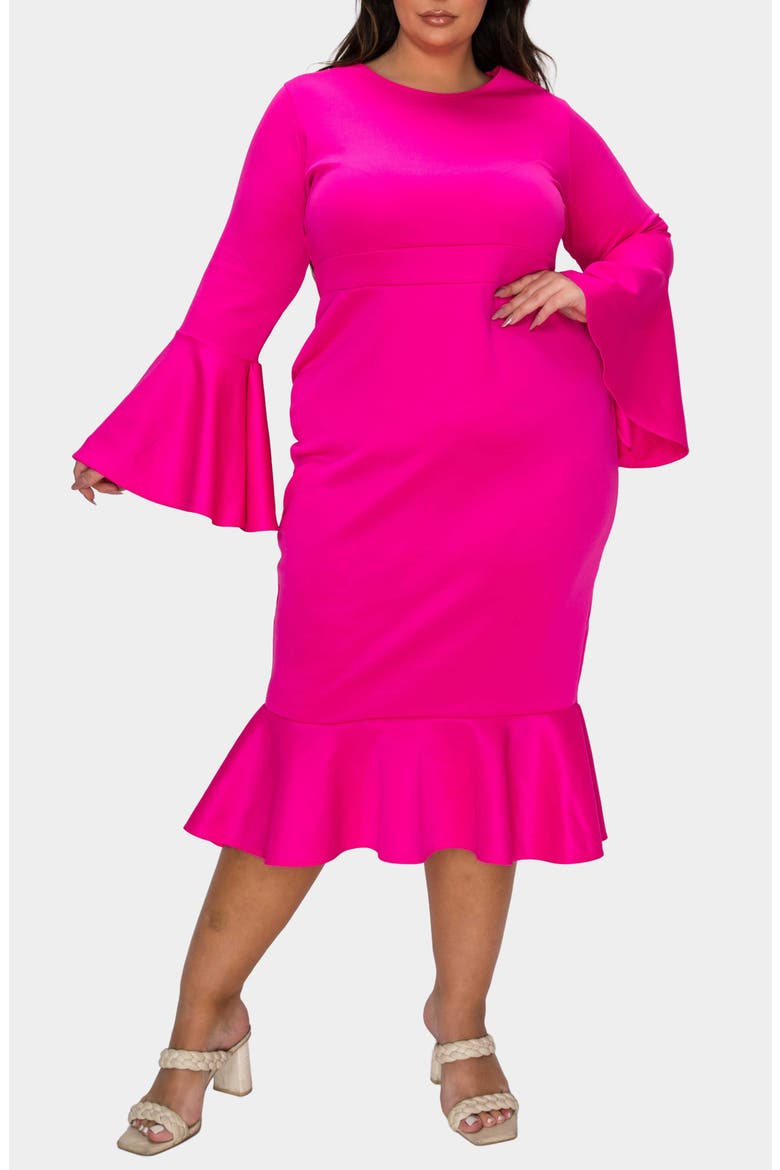 Sabrina Long Sleeve Mermaid Dress, Alternate, color, NEON PINK