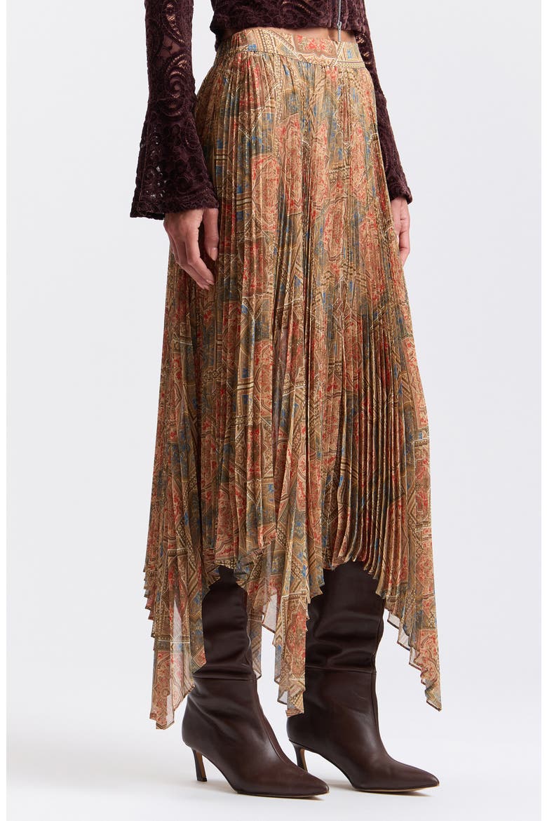 Pleated Handkerchief Hem Maxi Skirt, Alternate, color, NEUTRAL JEWEL SOUK