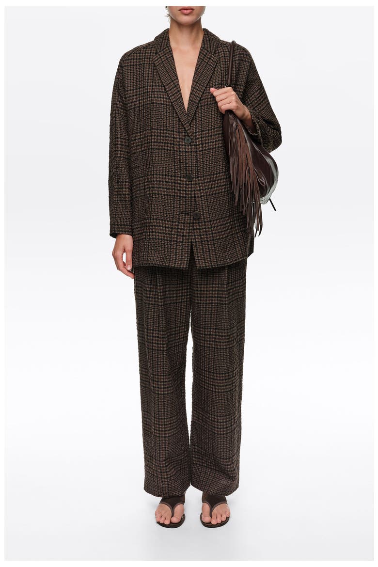 Checked Straight-Leg Trousers, Alternate, color, BROWN