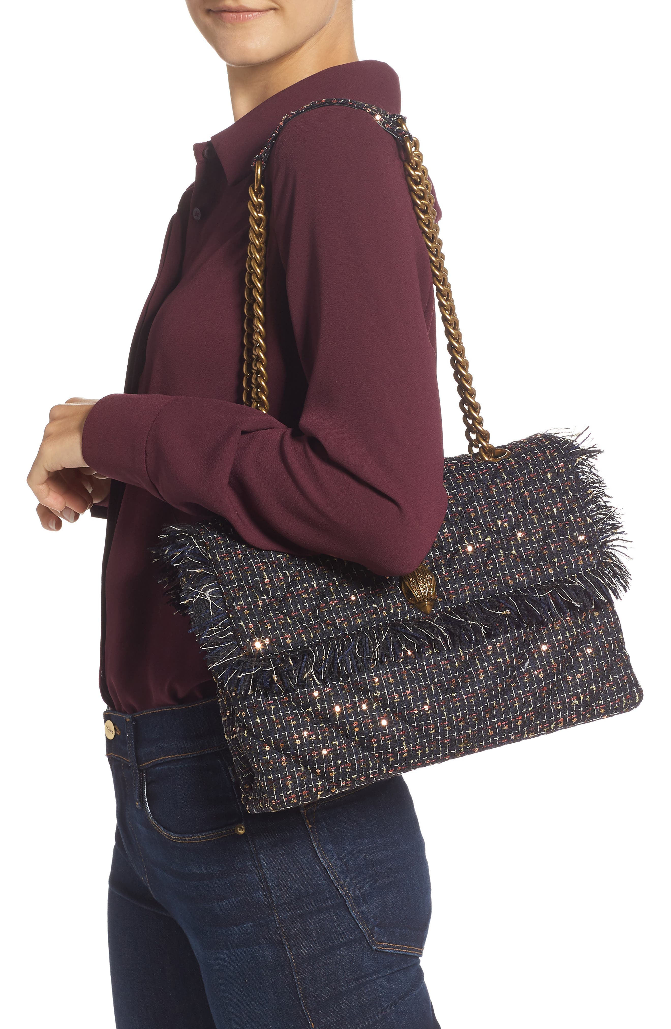 Large Kensington X Tweed Shoulder Bag, Alternate, color, BLUE/ DARK.C