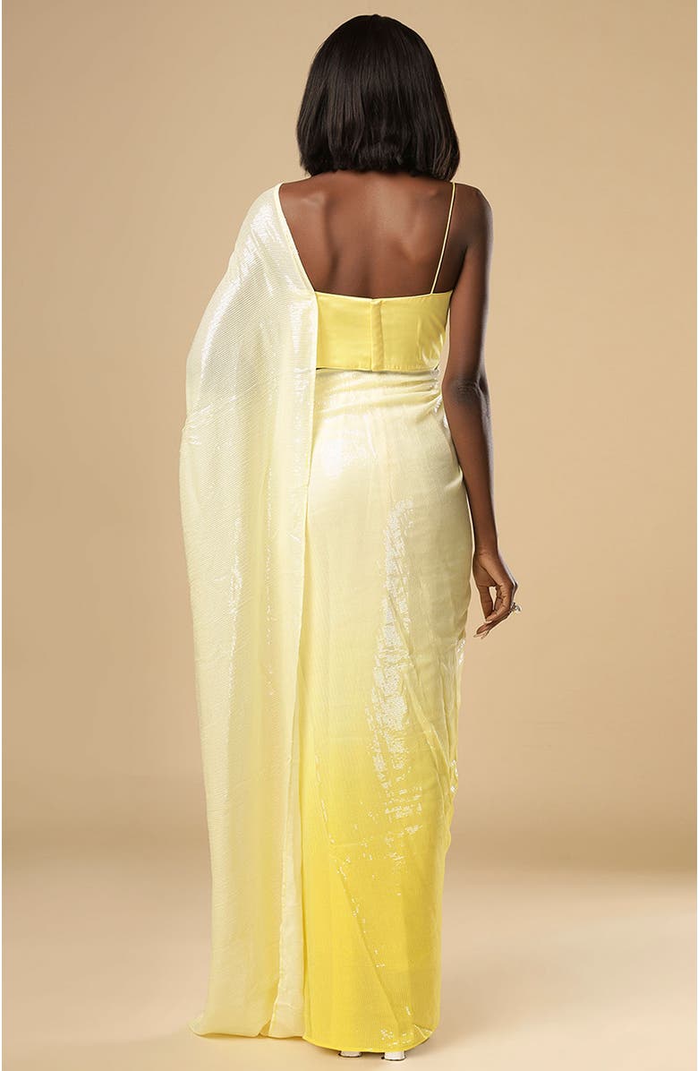 One Minute Saree<sup>®</sup> Sana White & Yellow Ombre Sequins Pre-Draped Ready to Wear Sari, Alternate, color,