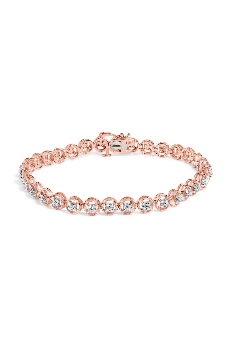 Silver 1/10 Cttw Diamond Open Circle Beaded Wheel Link Tennis Bracelet, Main, color, Rose