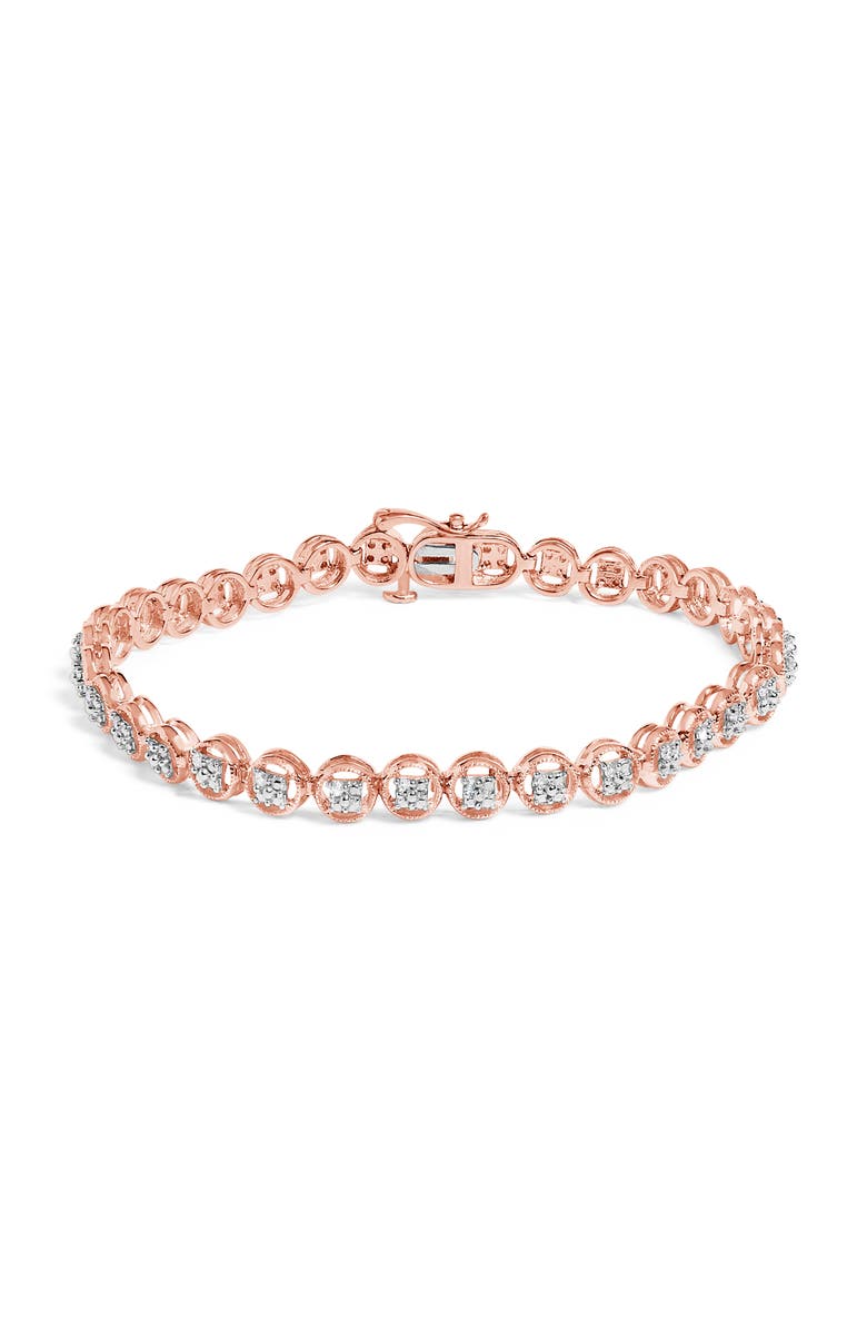 Haus of Brilliance Silver 1/10 Cttw Diamond Open Circle Beaded Wheel Link Tennis Bracelet, Main, color, Rose