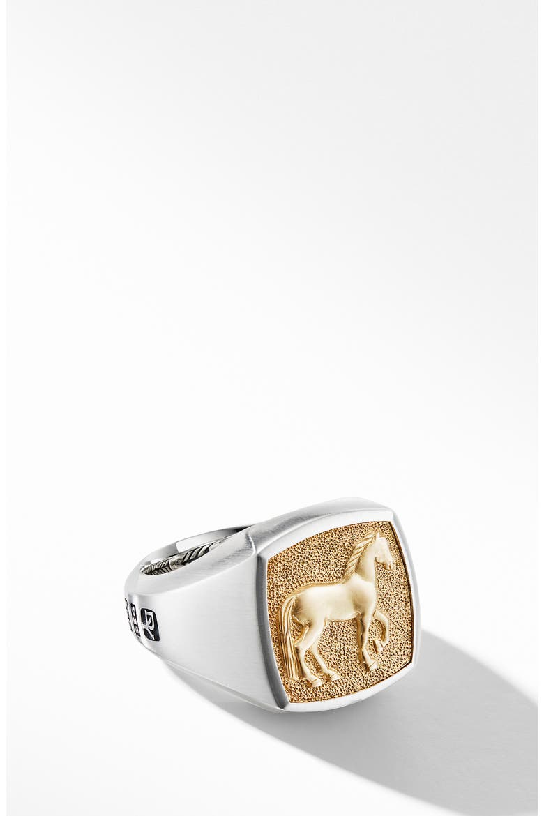 Petrvs® Horse Signet Ring with 18K Yellow Gold, Main, color, SILVER/ YELLOW GOLD