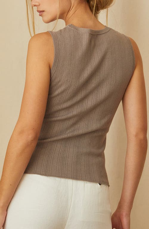Crescent Lace Up Linen Blend Knit Tank Top In Brown