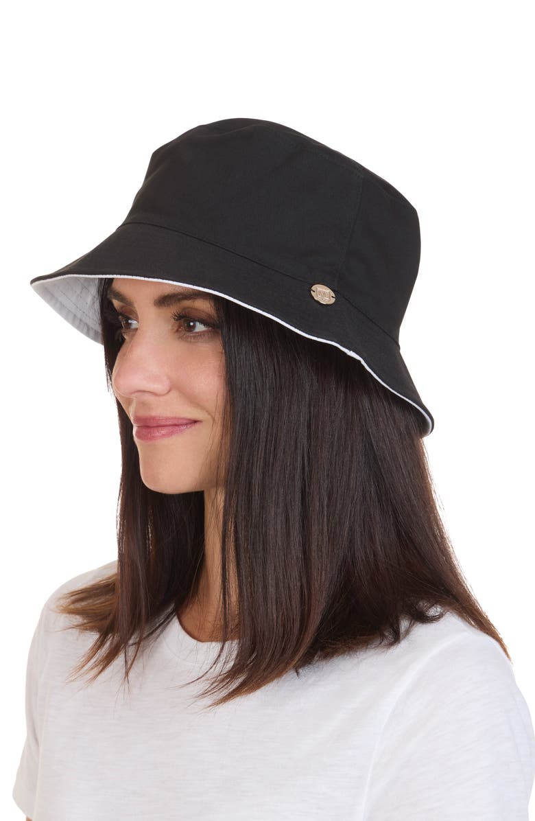 Bruno Magli Reversible Cotton Bucket Hat, Alternate, color, Black