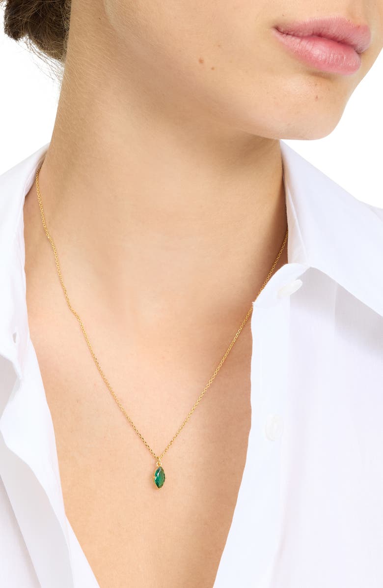 Kate Spade New York signature solitaire cubic zirconia pendant necklace, Alternate, color, Emerald.