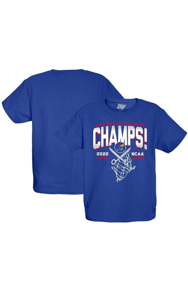 BLUE 84 Youth Blue 84 Royal Kansas Jayhawks 2022 NCAA Men's Basketball National Champions Cut The Net T-Shirt, Main, color, 