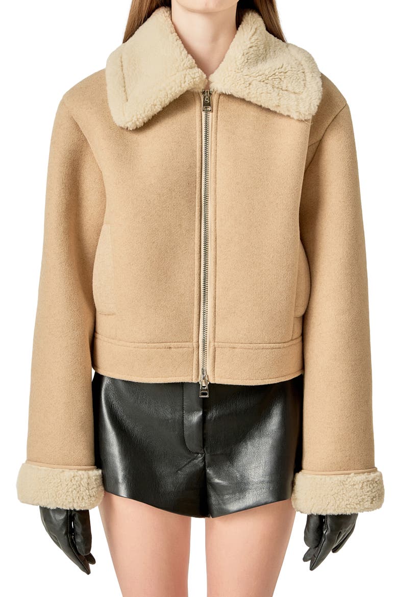 Faux Shearling Detail Double Face Jacket, Alternate, color, IVORY