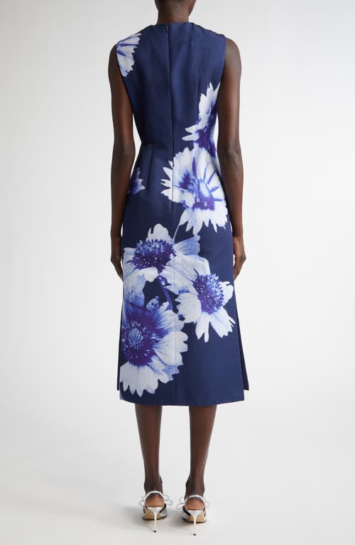 Shop Erdem Troubridge Floral Sleeveless Faille Pencil Midi Dress In Floral Indigo