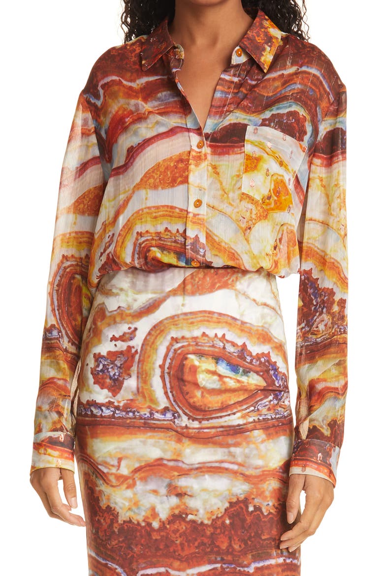 Future Ex-Boyfriend Metallic Silk Button-Up Shirt, Main, color, SLICED AGATE SOLAR TOPAZ