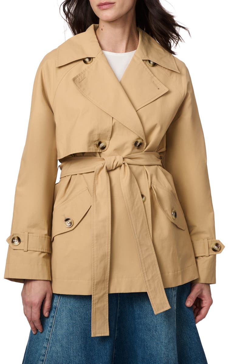 Bernardo Short Belted Trench Coat, Main, color, Tan