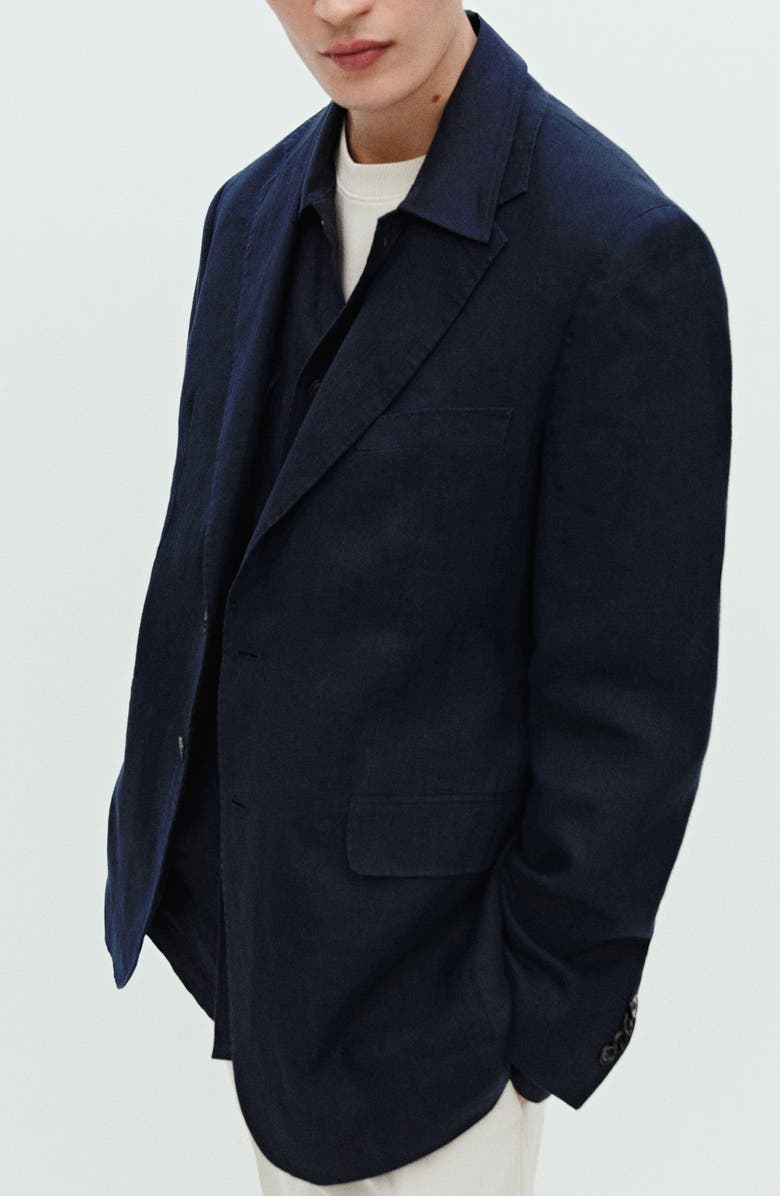 MANGO Slim Fit Linen Sport Coat, Alternate, color, Dark Navy
