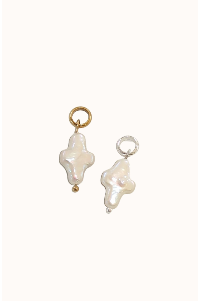Mini Pearl Cross Charm Pendant, Alternate, color, White Silver