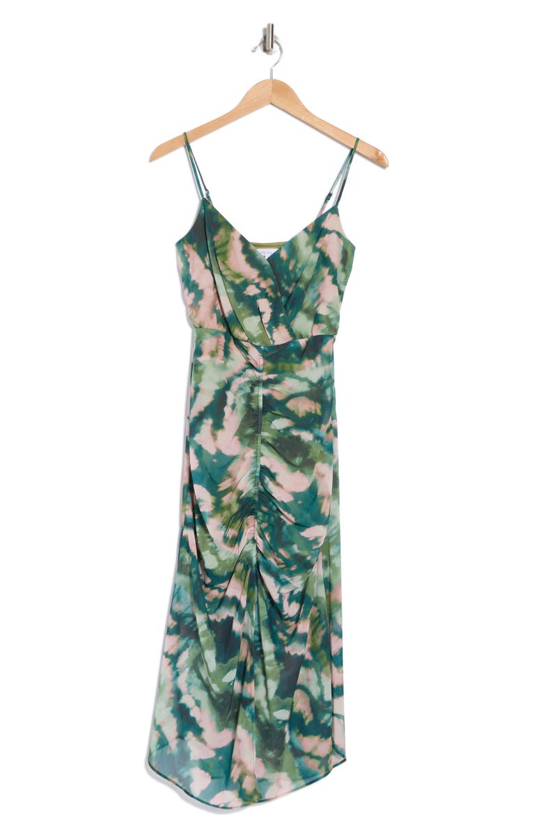 Socialite Ruched Cami Midi Dress, Alternate, color, Green Pink