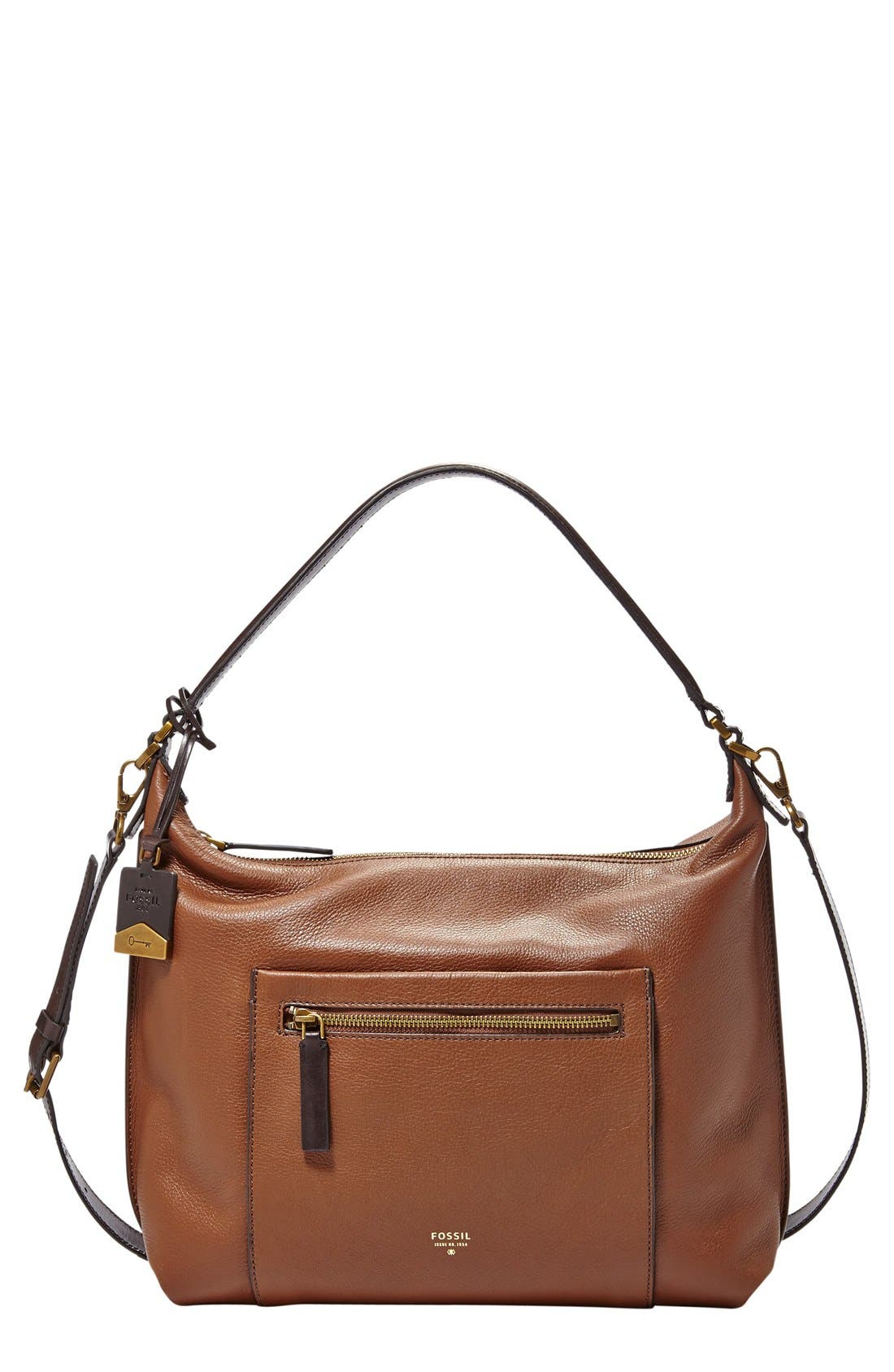 'Vickery' Leather Shoulder Bag, Main, color, BROWN