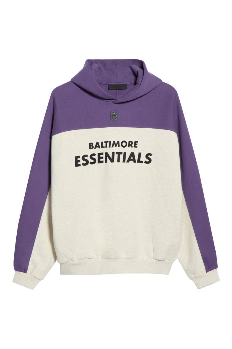 Baltimore Ravens 90s Relaxed Colorblock Hoodie, Main, color, CONCRETE HEATHER/ PURPLE REIGN