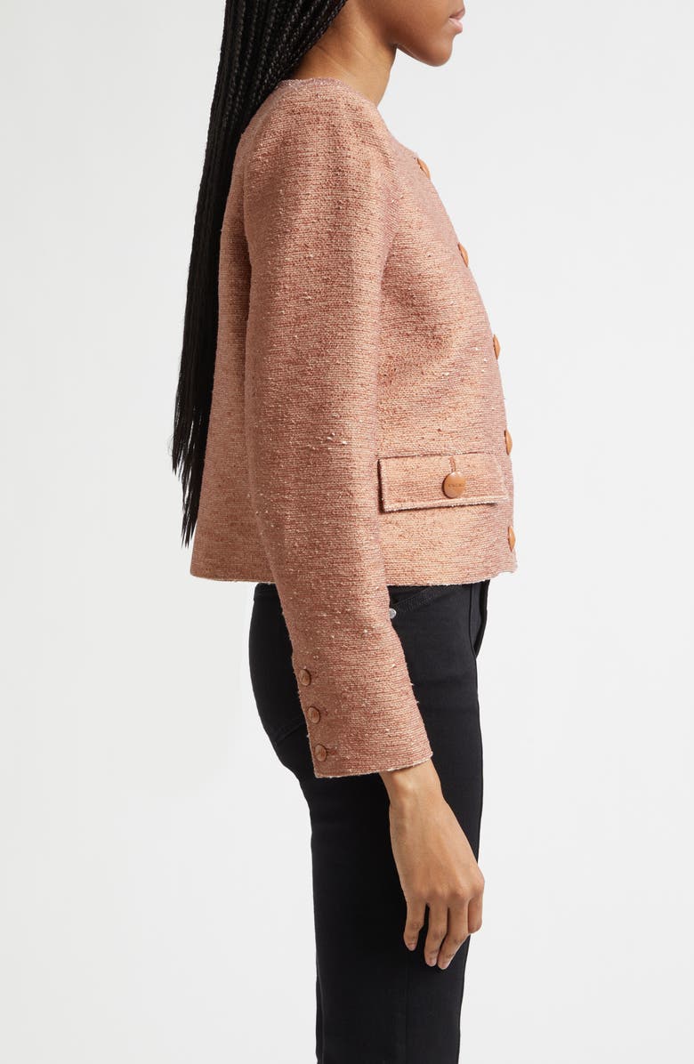 L'AGENCE Zell Collarless Cotton Blend Tweed Jacket, Alternate, color, Light Auburn