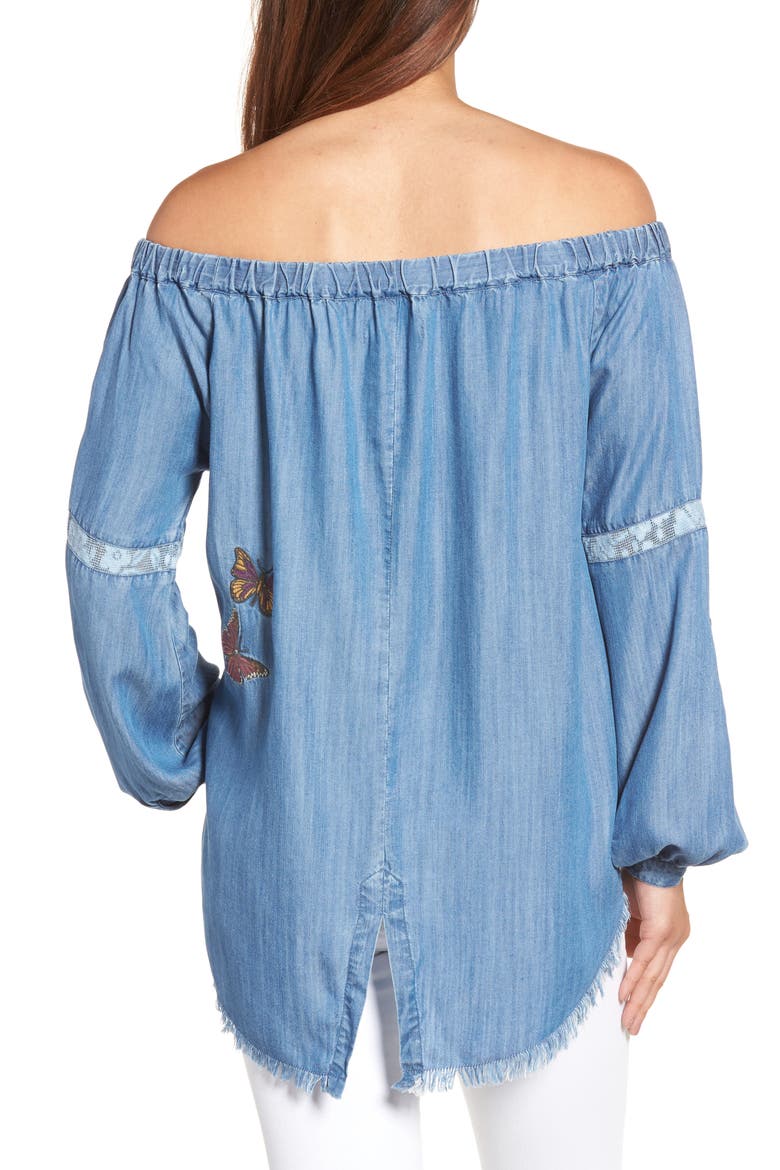 Embroidered Off the Shoulder Top, Alternate, color, BLUE BUTTERFLY
