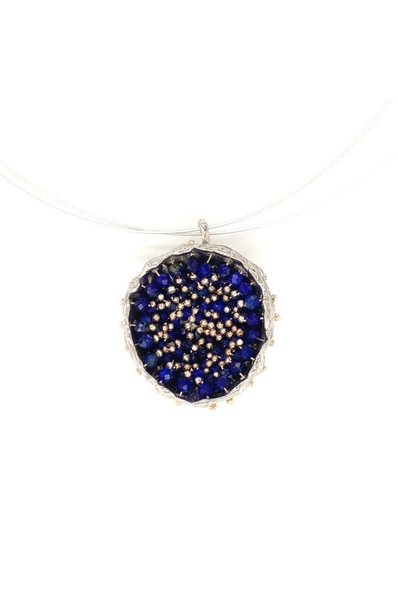 Dance of Stamens Necklace Midi, Silver Hollow Bezel with Lapis Lazuli, Main, color, Sterling Silver