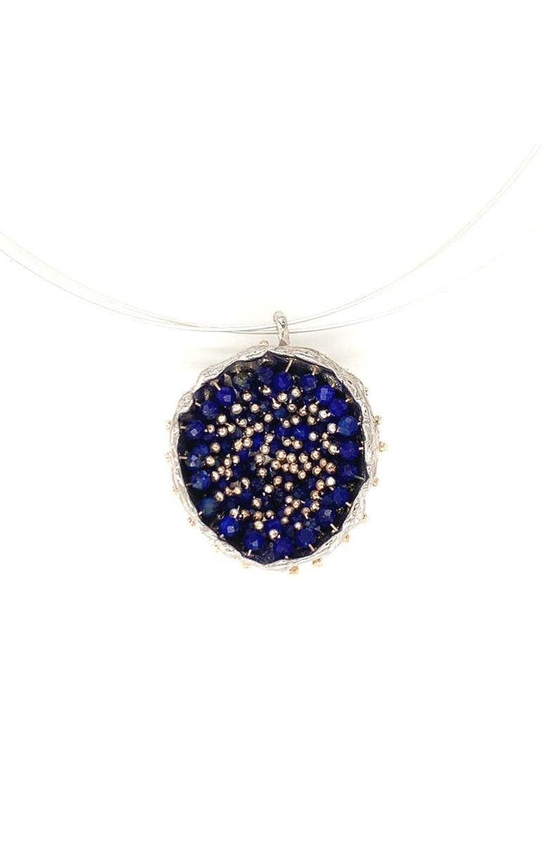 Esin Akan Dance of Stamens Necklace Midi, Silver Hollow Bezel with Lapis Lazuli, Main, color, Sterling Silver