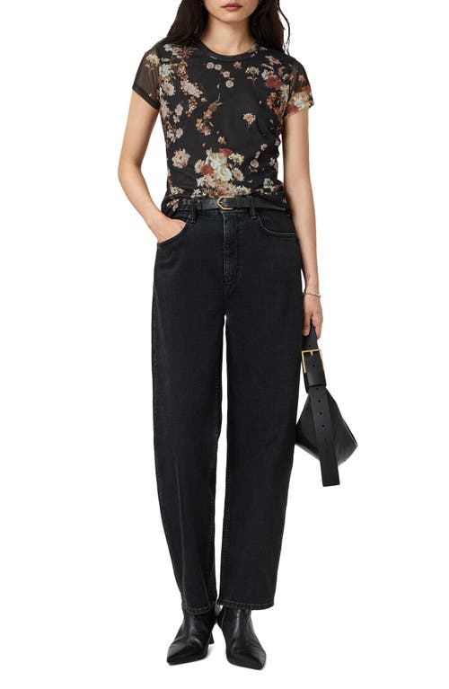 Allsaints Womens Armada Black Ellie Round-neck Floral-print Stretch-mesh T-shirt In Black