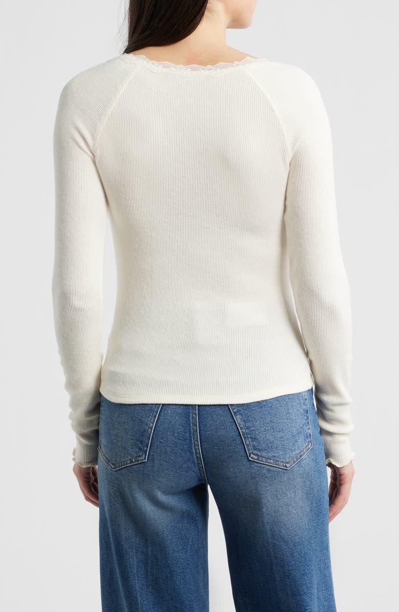 Lucky Brand Lace Trim Henley Top, Alternate, color, Whisper White