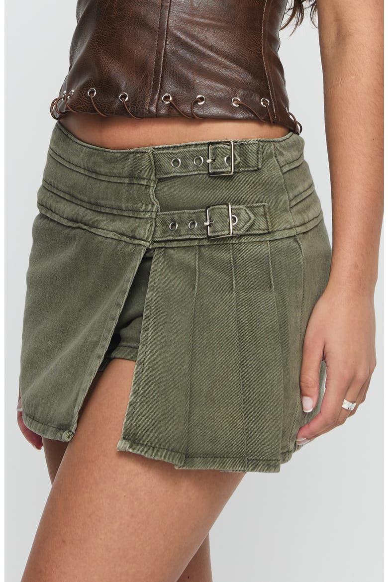 Generous Faux Wrap Denim Skort, Alternate, color, WASHED KHAKI