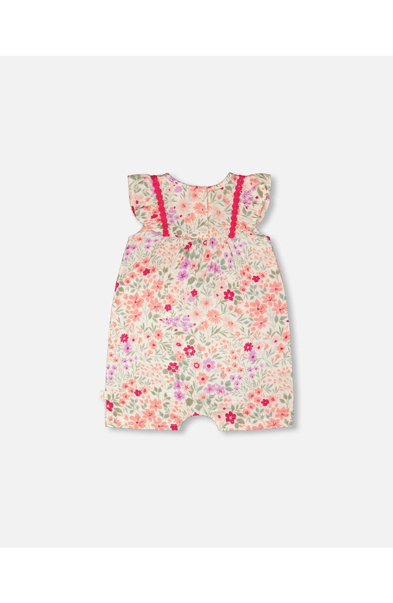 Deux par Deux Sleeveless Flutter Ruffles Printed Flowers Romper, Alternate, color, Off White Printed Flowers