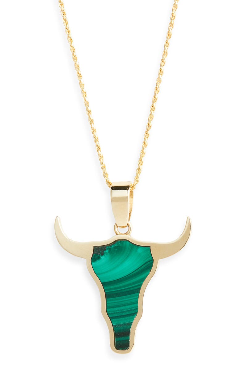 Established Mini Steer Inlay Pendant Necklace, Main, color, Malachite