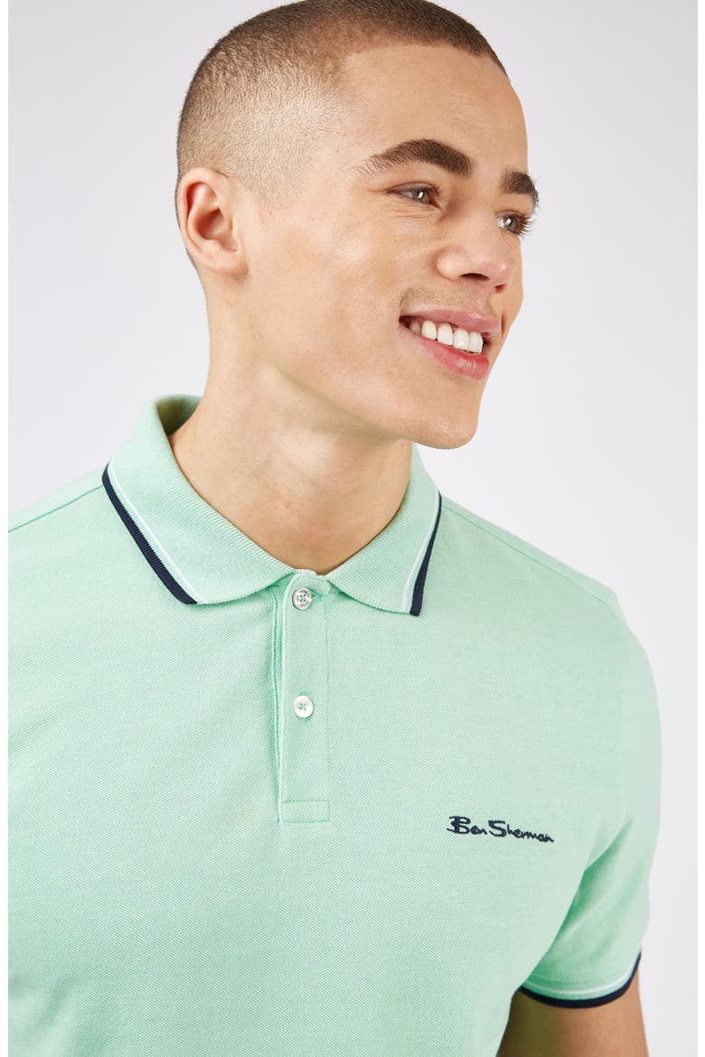 Signature Tipped Organic Cotton Piqué Polo, Alternate, color, SAGE