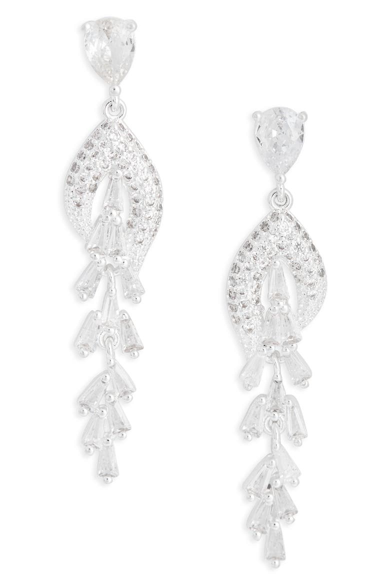Cubic Zirconia Chandelier Drop Earrings, Main, color, CLEAR- SILVER