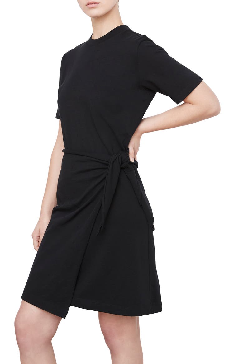 Side Tie Cotton T-Shirt Dress, Alternate, color, BLACK