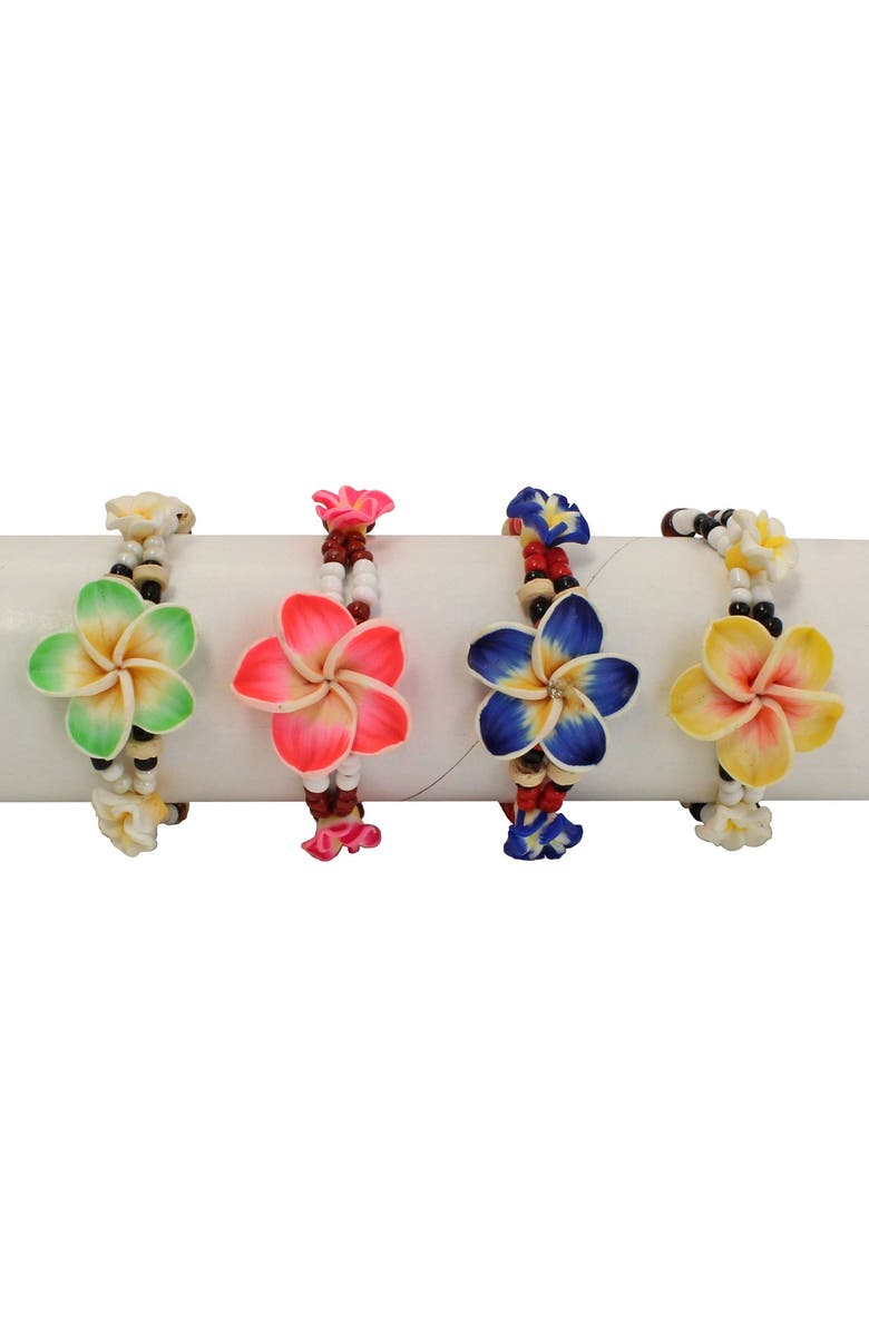 Beachcombers Plumeria Flower Pack of 24 Bracelet Set 5", Main, color, Pink