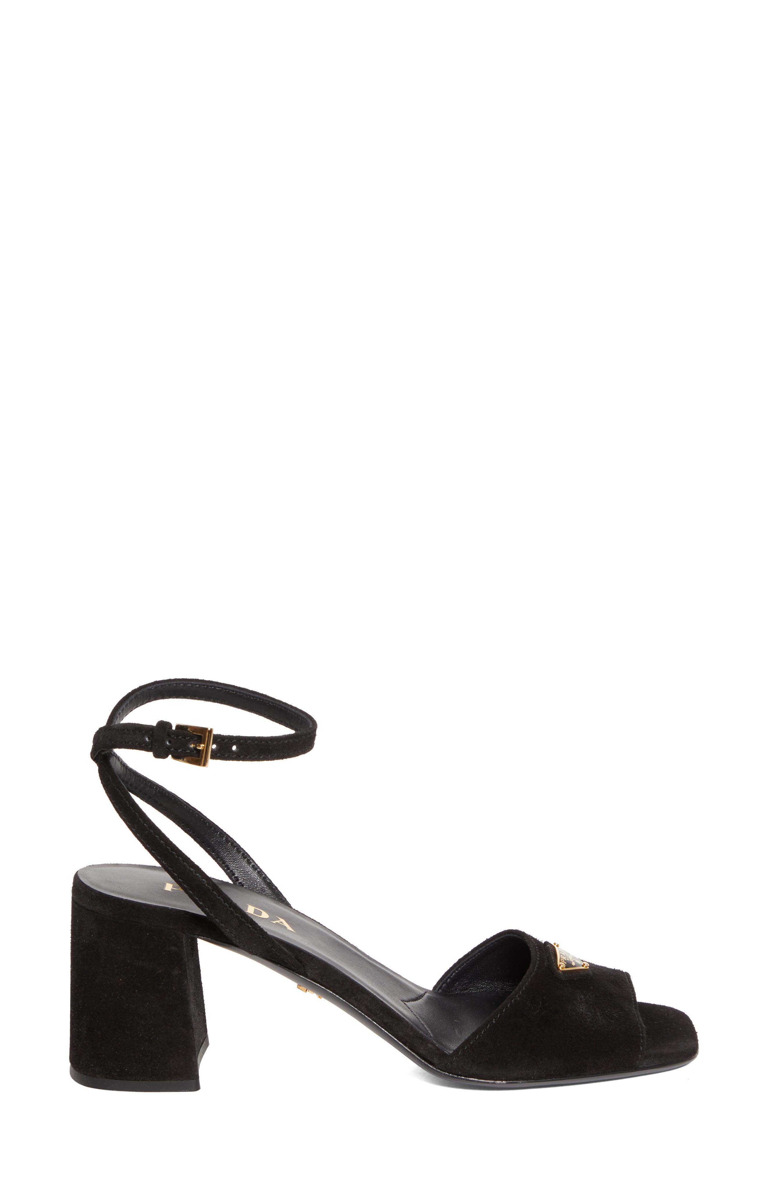 Prada Block Heel Ankle Strap Sandal, Alternate, color, Black