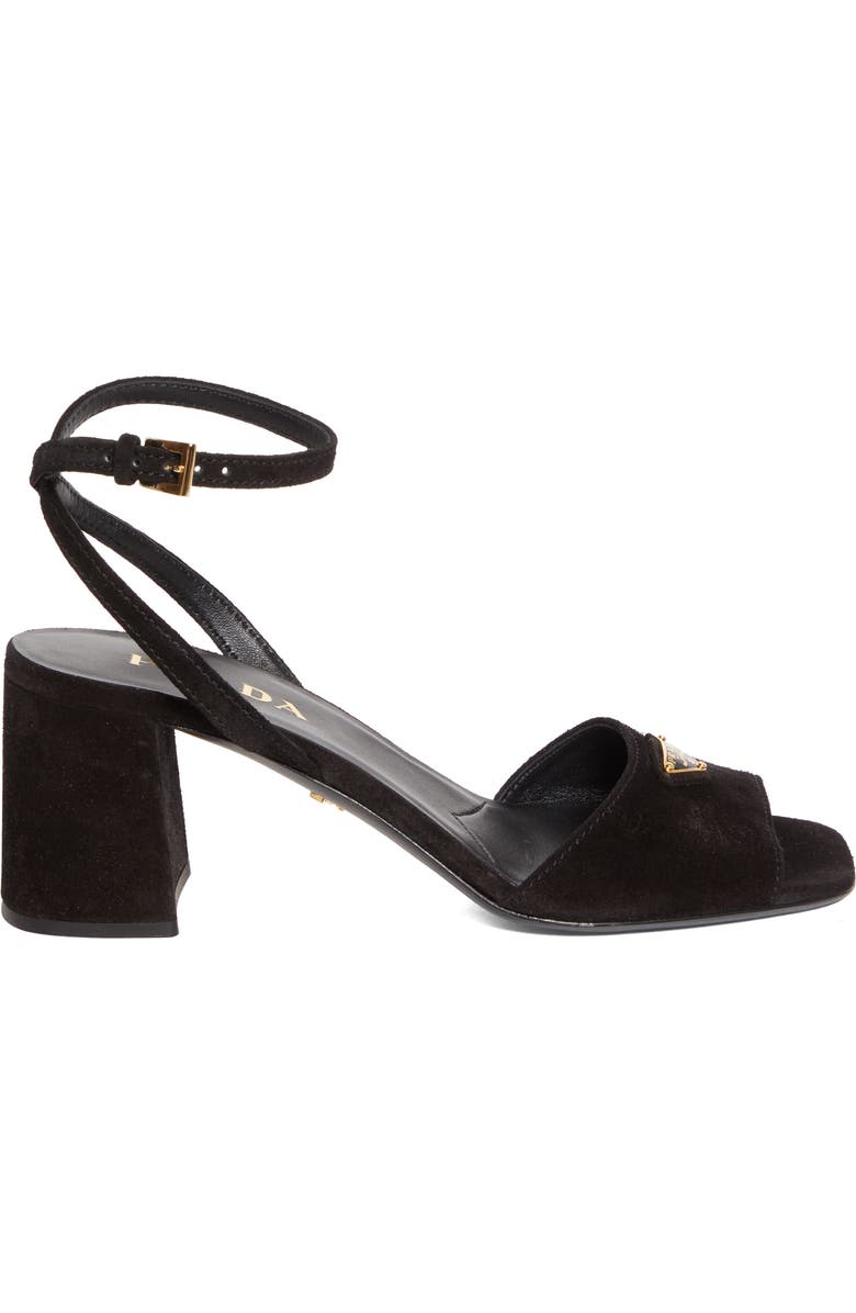 Prada Block Heel Ankle Strap Sandal, Alternate, color, Black