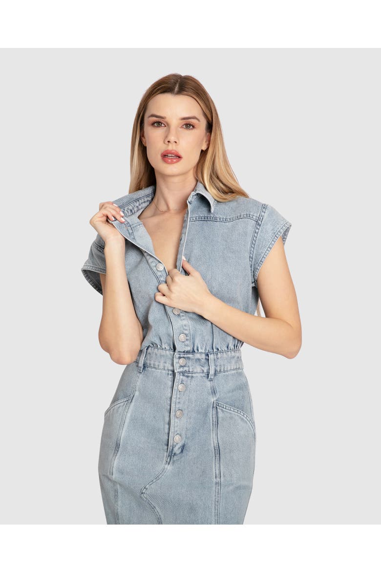 Sundown Denim Midi Shirt Dress, Alternate, color, Stonewash