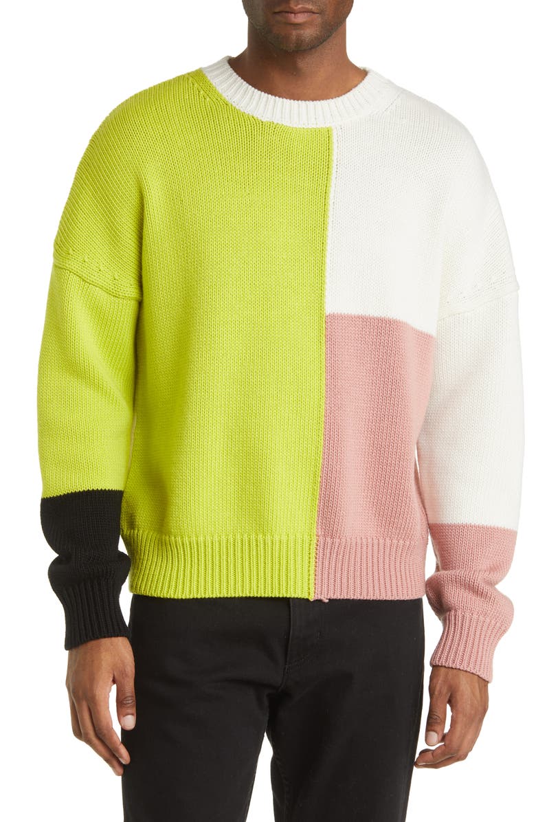 FRAME Gender Inclusive Colorblock Merino Wool Sweater, Main, color, 
