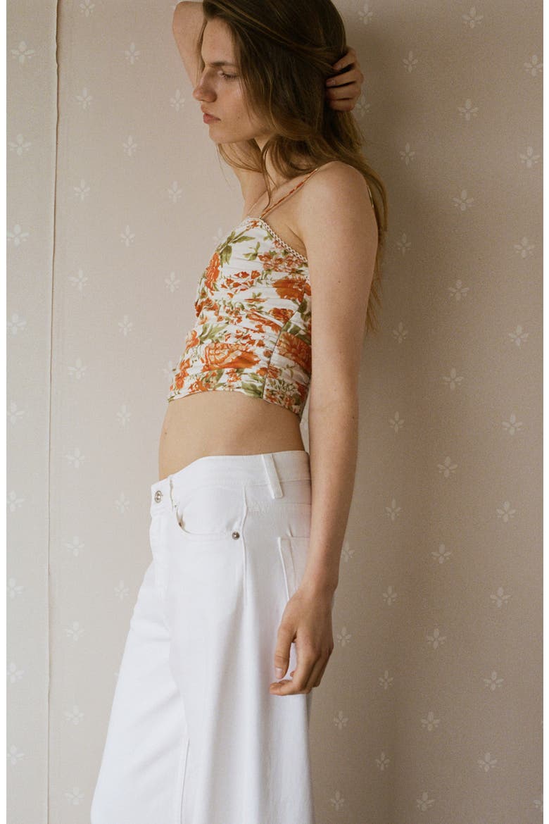 Lace Trim Floral Crop Camisole, Alternate, color, ORANGE