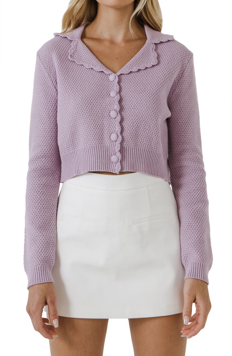 English Factory Scallop Edge Crop Cardigan, Alternate, color,