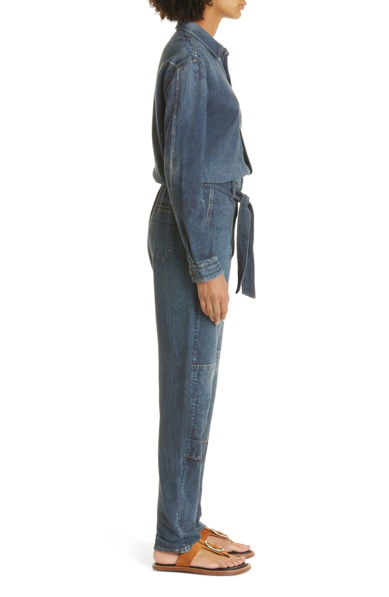rag & bone Miramar Belted Cotton Denim Jumpsuit, Alternate, color, 