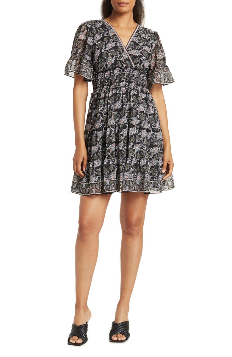 MAX STUDIO Georgette Ditsy Floral Print Tiered Dress, Main, color, 