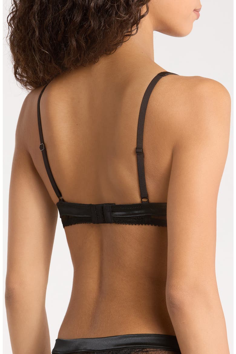 Louise Sheer Satin & Lace Triangle Bralette, Alternate, color, BLACK