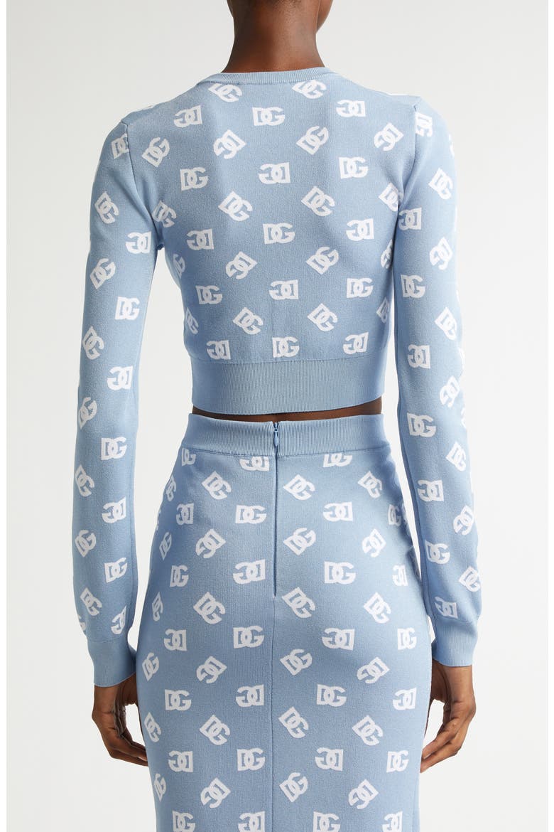 Logo Jacquard Crop Crewneck Sweater, Alternate, color, B0143 CELESTE CHIARO
