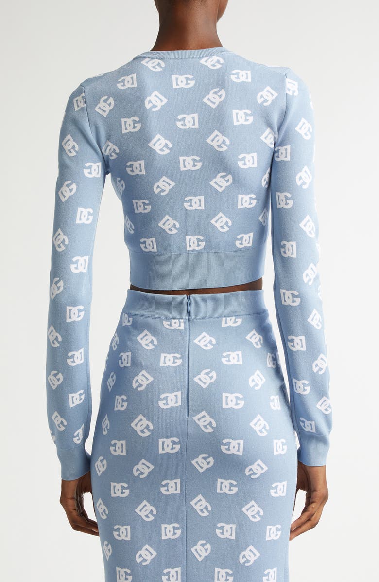 Dolce&Gabbana Logo Jacquard Crop Crewneck Sweater, Alternate, color, B0143 Celeste Chiaro