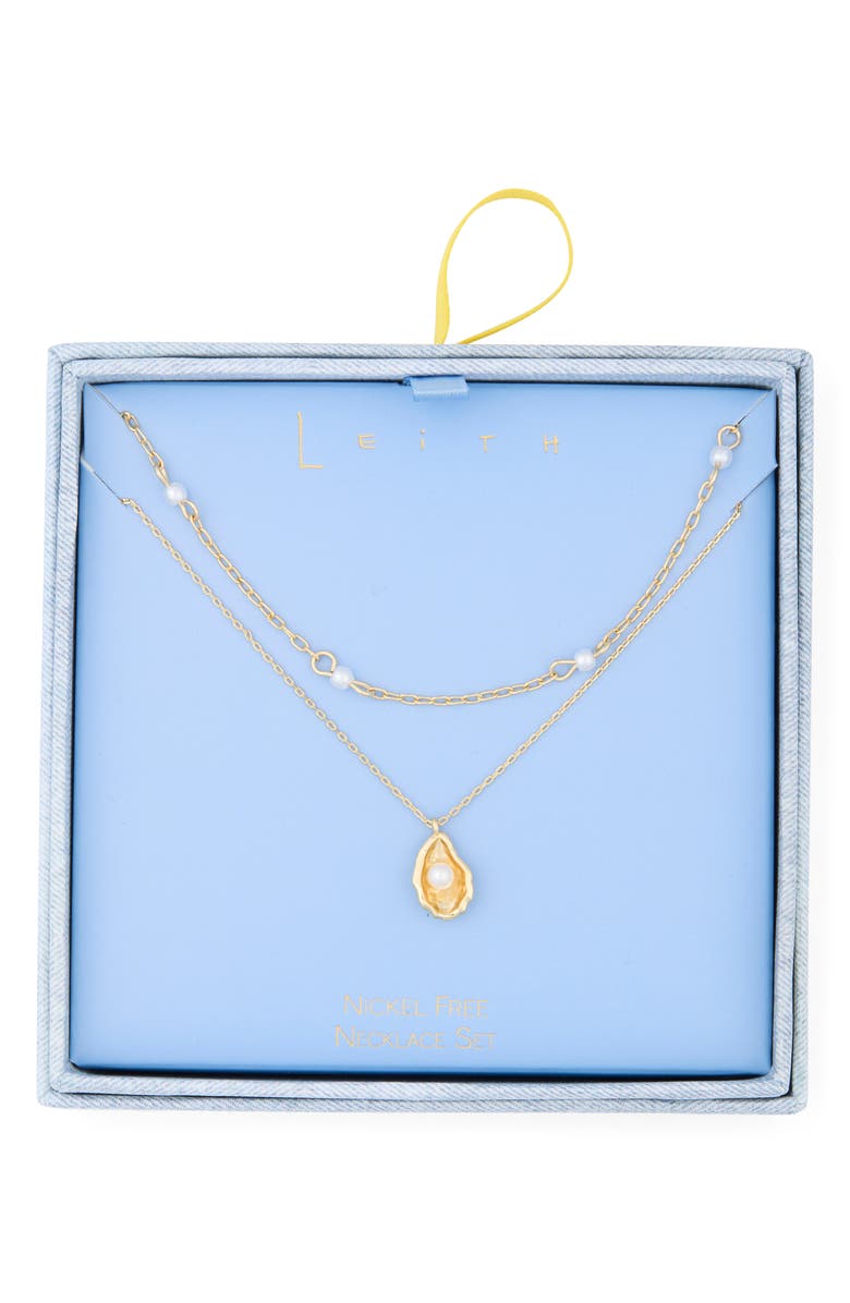 Leith Layered Oyster Pendant Necklace, Main, color, White- Gold