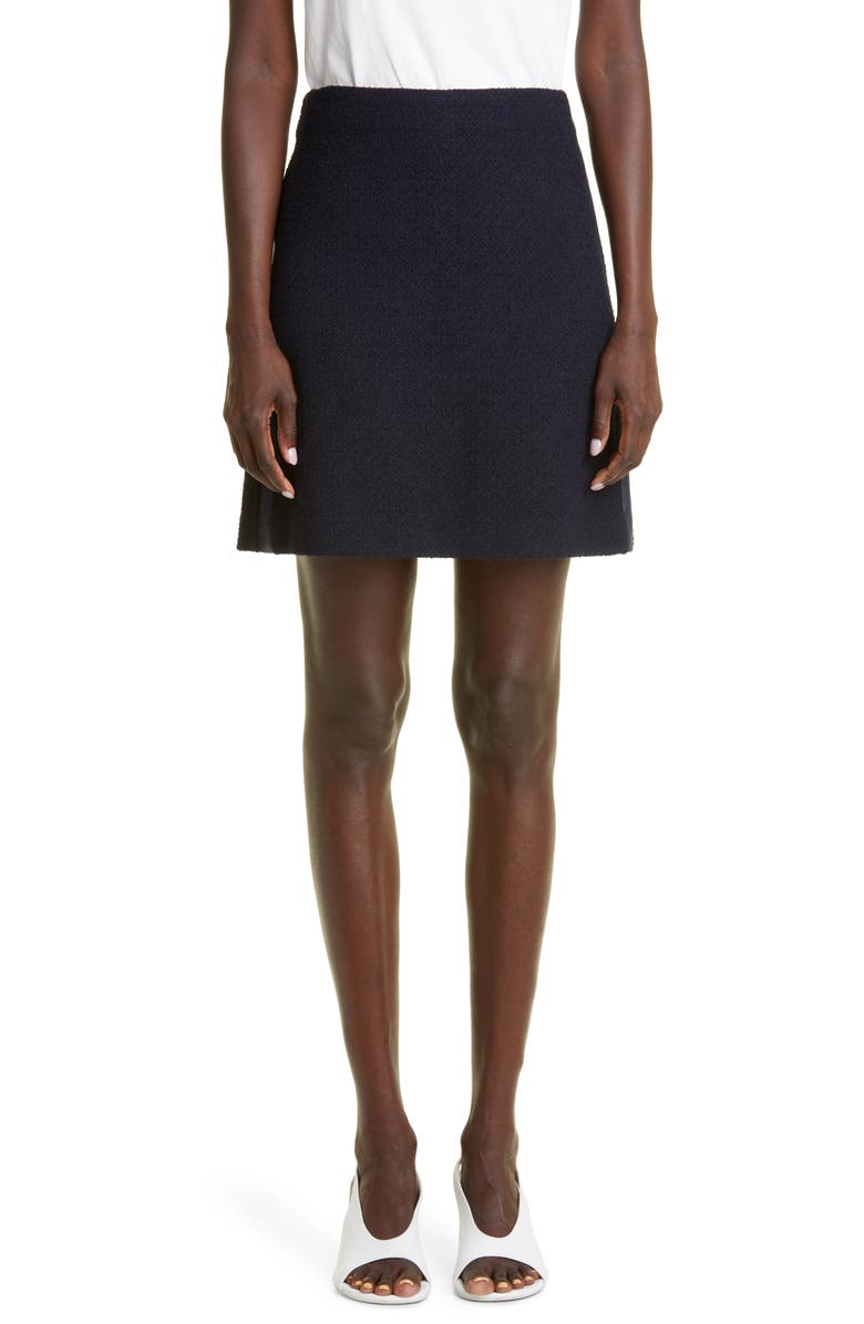 St. John Collection Textured Tweed Knit & Leather Miniskirt, Main, color, 